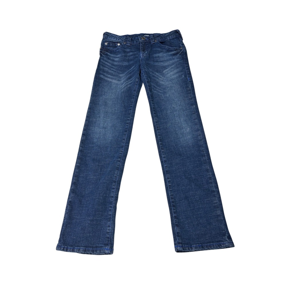 True Religion Geno Relaxed Slim Jeans Dark Wash‎ Blue Stitching  Size 10 W28 L26